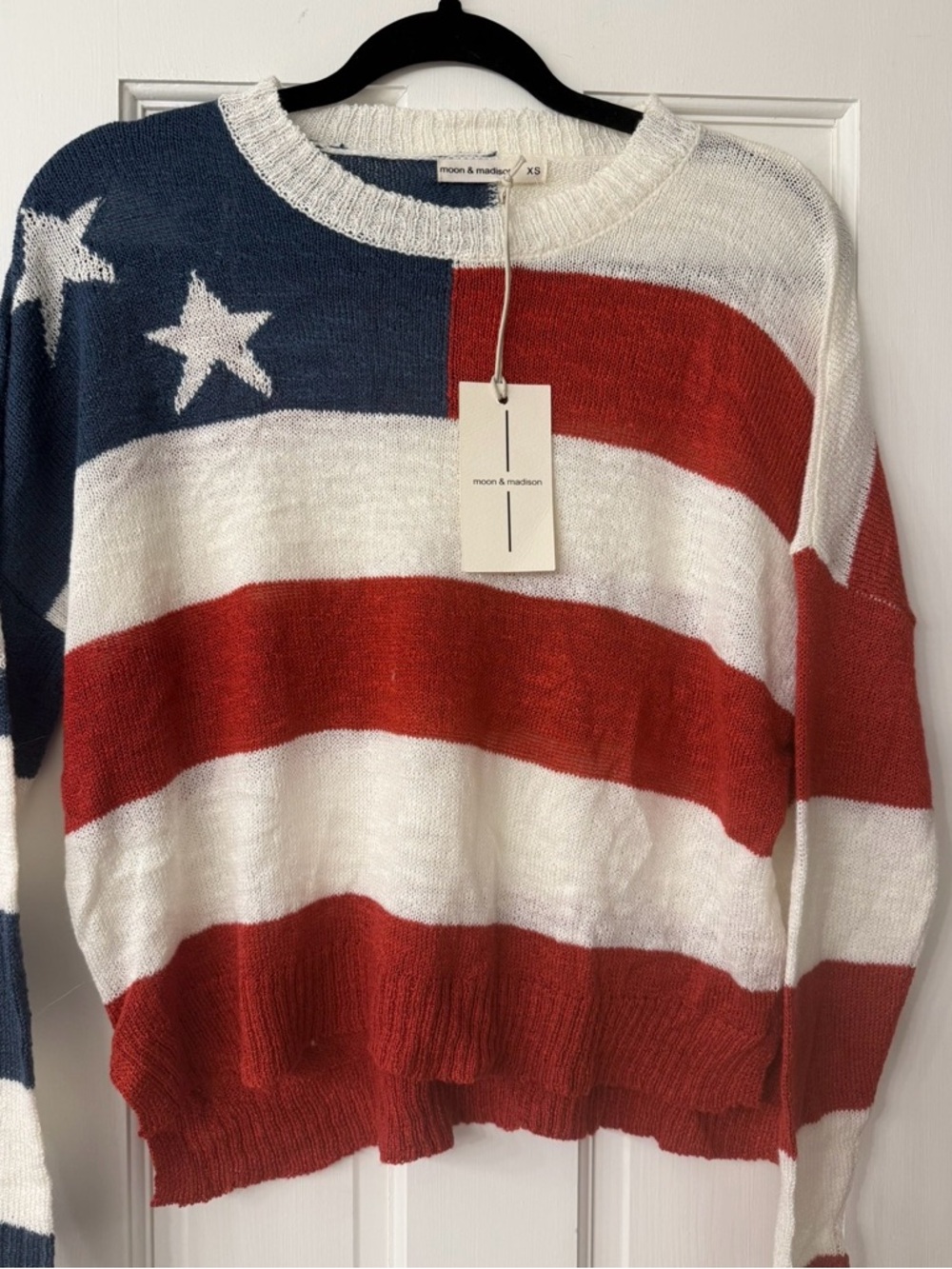 moon & madison Red, White & Blue Flag-Stripe Crewneck Sweater